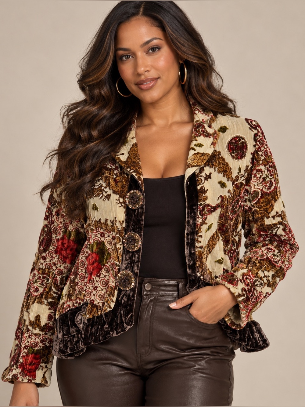 Alberto Makali Devore Burnout Velvet Silk Blend Jacket Cardigan Medium